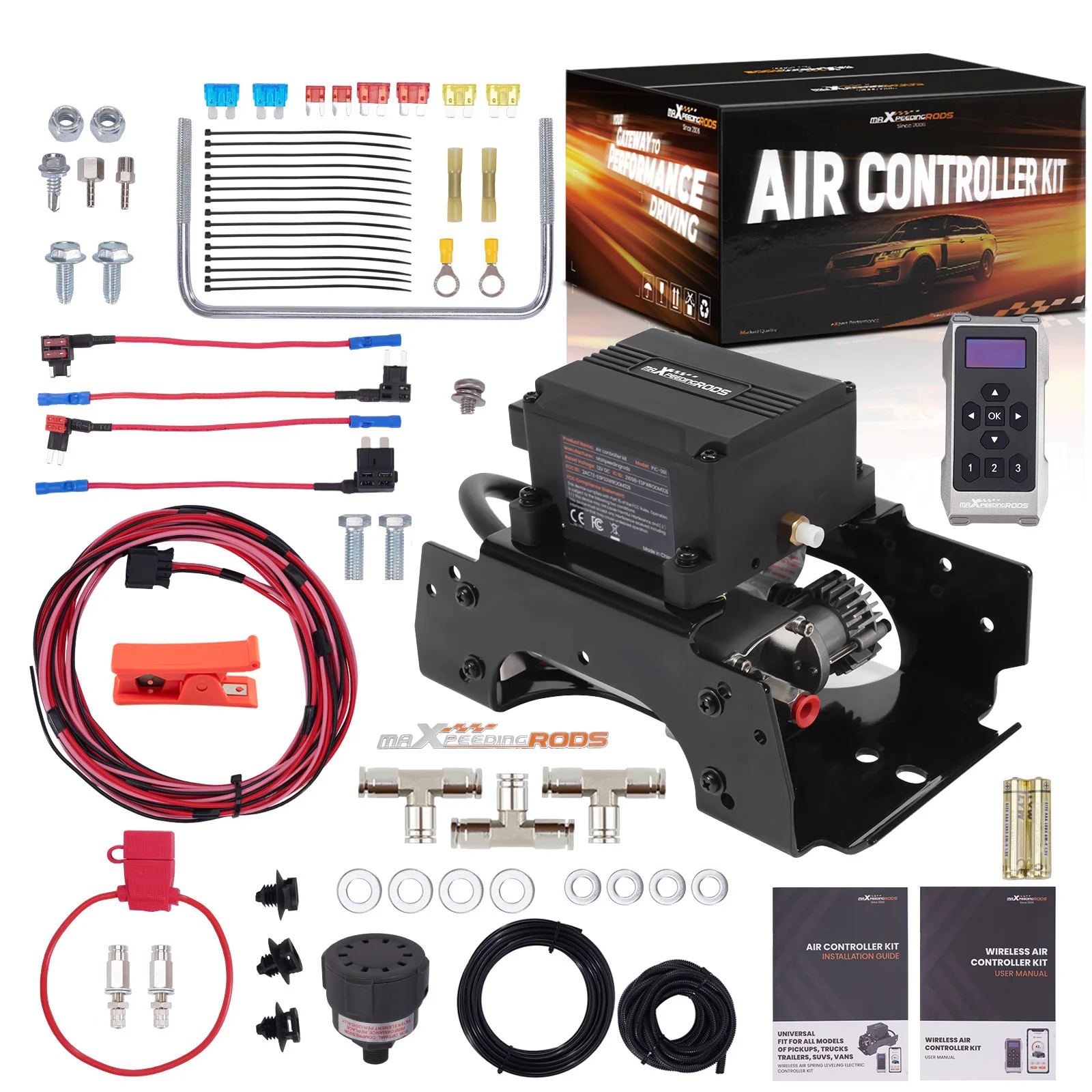 Universal Air Electronic Controller Kit, for Air Spring Bag Kit, Wireless Controller, Free App, for IOS and Android