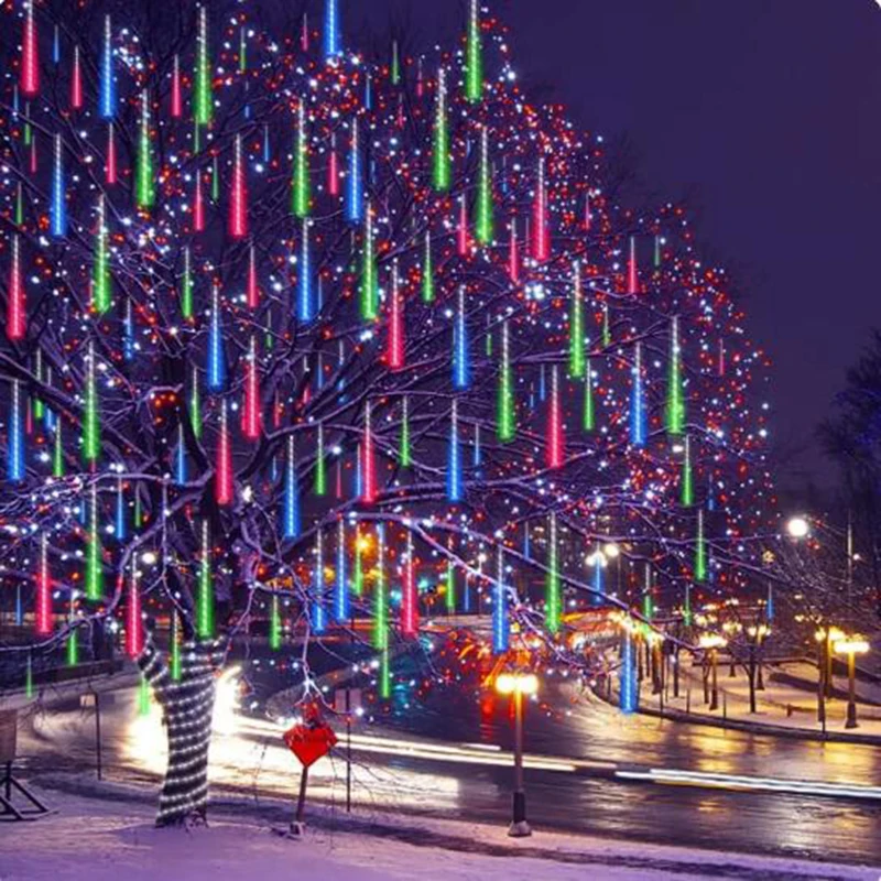 LED Meteor Shower Rain Light 8 Tubes Outdoor Garden Christmas String Light EU/US Plug Snow Falling Raindrop Icicle Light 50/30CM