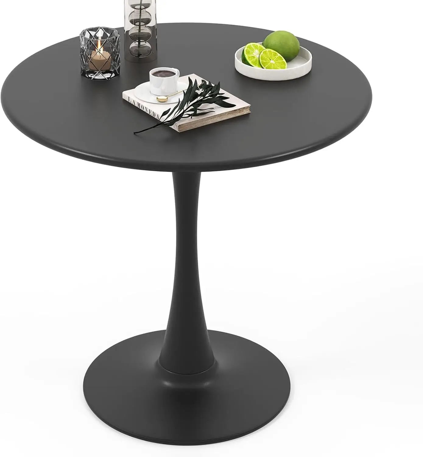 Table de salle à manger ronde noire, table de cuisine tulipe moderne de 32 po avec piédestal en métal robuste, table britannique épaissie de 0.9 po, loisirs du milieu du siècle