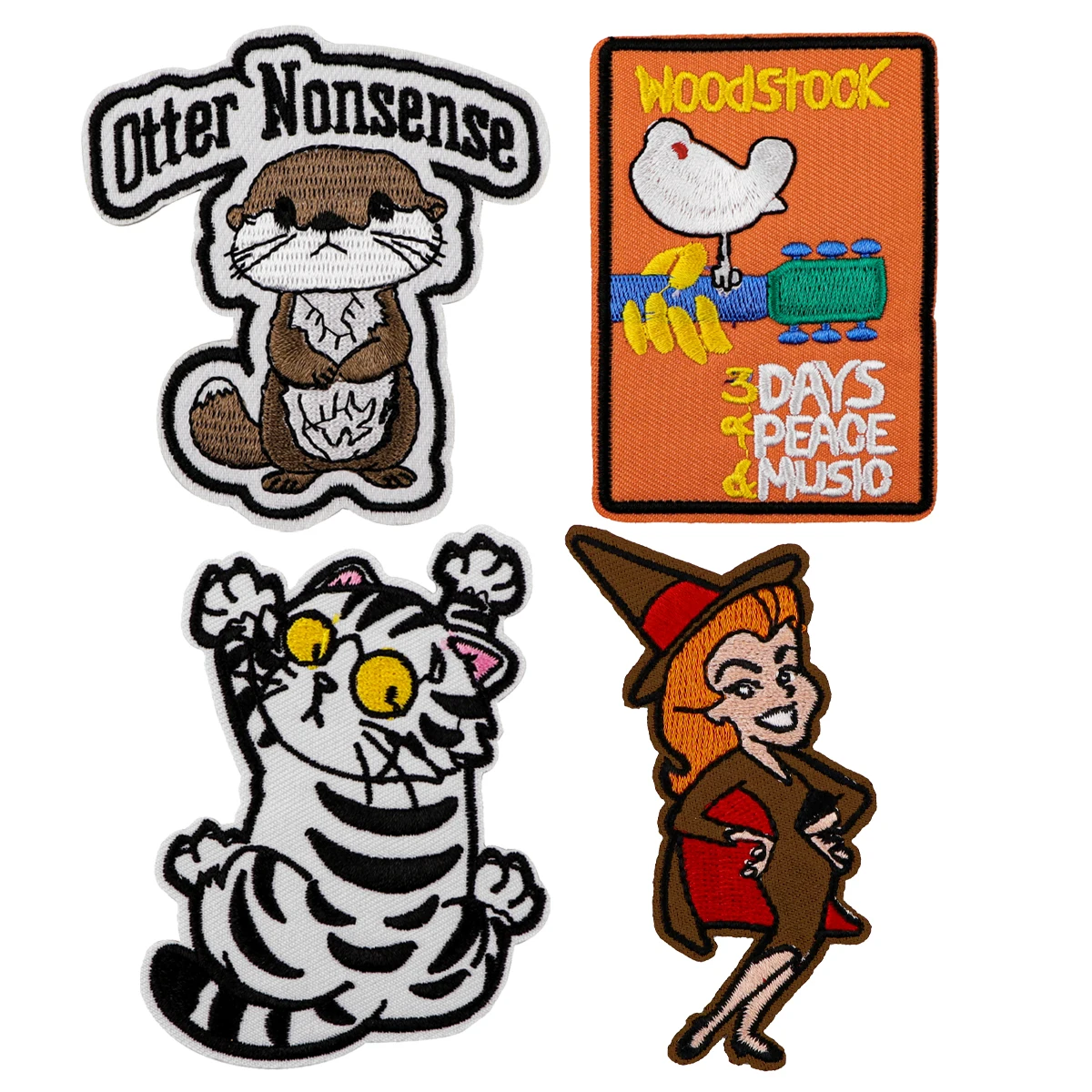 

Otter Cat Witch Music Festival Embroidery Patch Backpack Badge Applique For Clothing Thermoadhesive Stickers Accessory