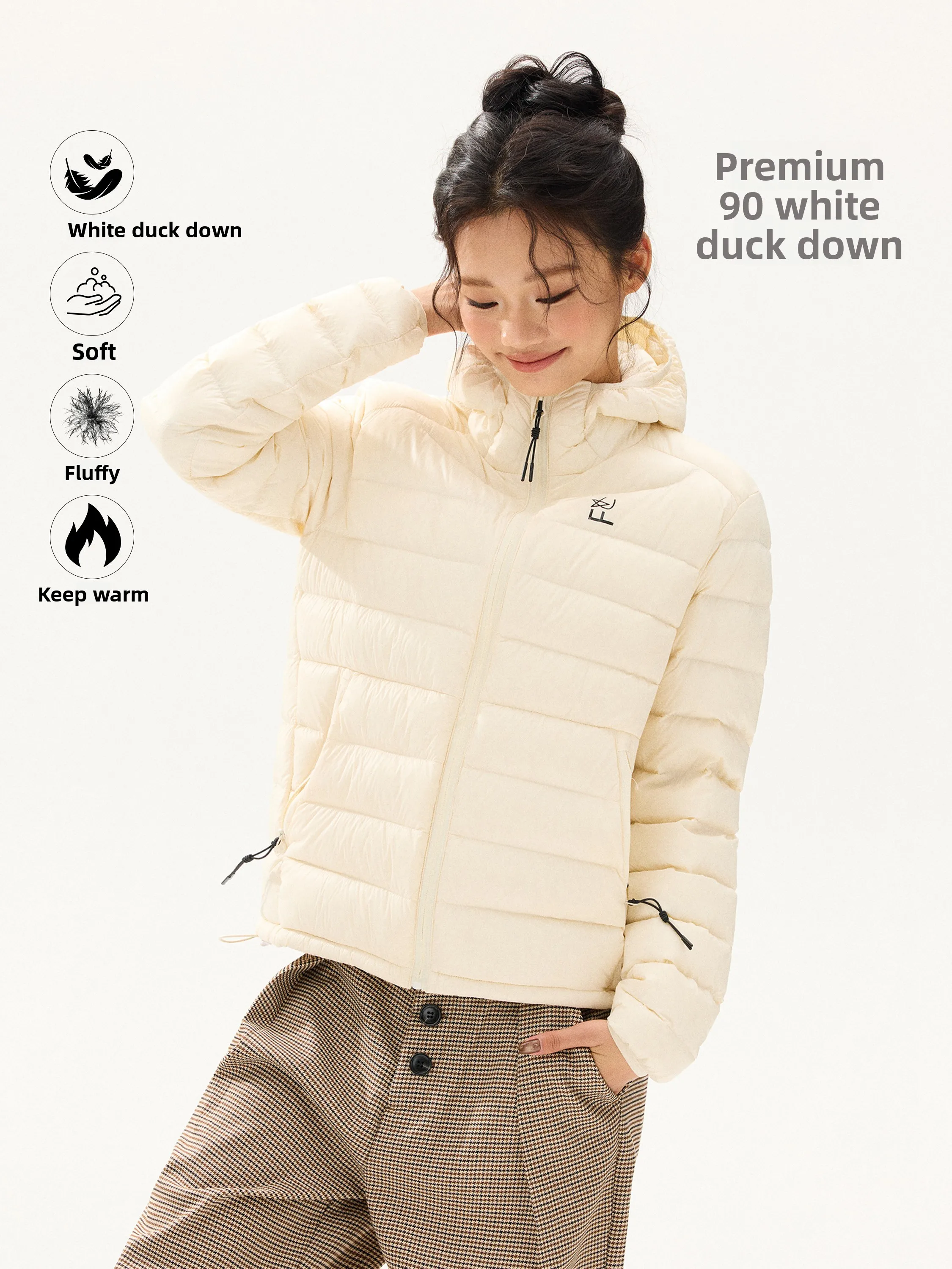 

Легкая теплая женская пуховая куртка Free Sonata American Sle 90 White Du Feather с капюшоном, ребристым дизайном, повседневного кроя, верхняя одежда