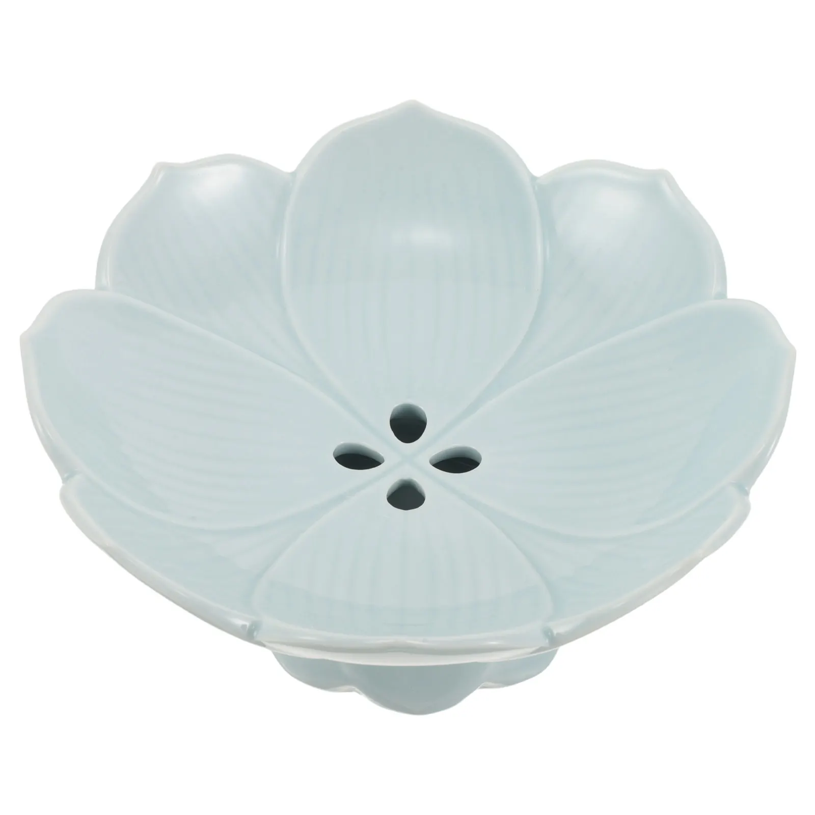 Ceramic Buddhist Fruit Plate Lotus Pattern Decorative Tray Altar Offering Plate Temple Sacrifice Serving Dish Porcelain Footed - view 3
