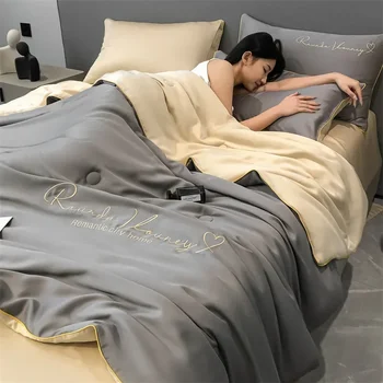 100% washed silk summer quilt embroidery smooth ice cooling quilt for bed silky solid blanket soft cool summer blanket 100% washed silk summer quilt embroidery smooth ice cooling quilt for bed silky solid blanket soft cool summer blanket