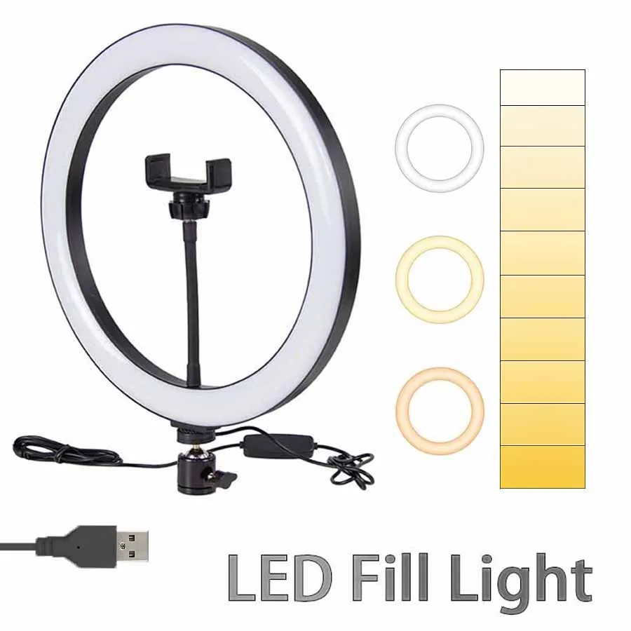 

Selfie Ring Light 10-inch USB Plug 3-tone Lighting Photography Light Video Recording Live Broadcast Fill Light