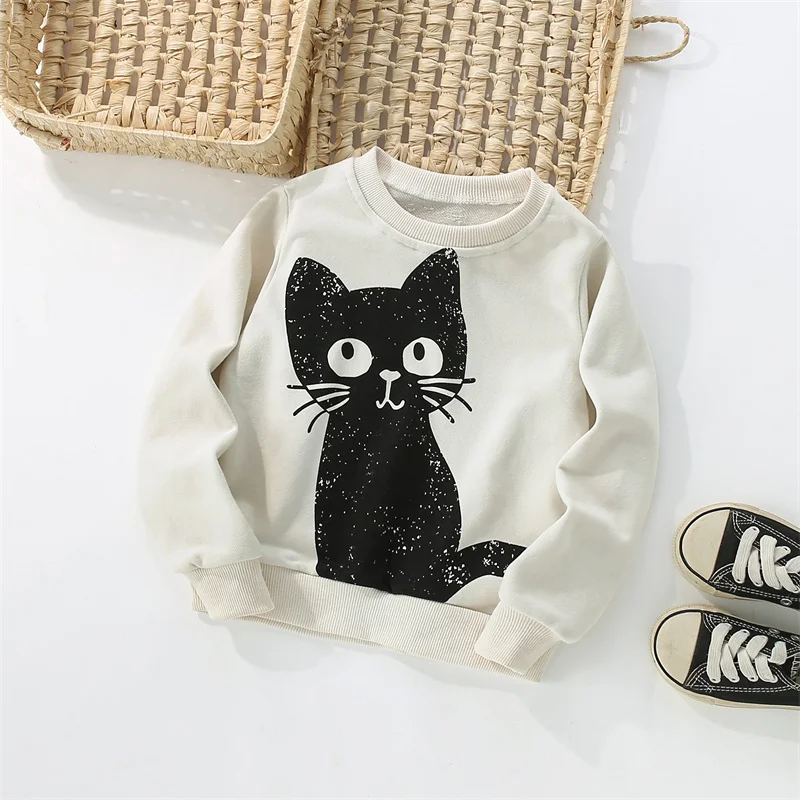 3-8T Long Sleeve Boys Girls Sweatshirts Autumn Spring Toddler Kids Clothing Sport Cats Printed Baby Hooded Shirts
