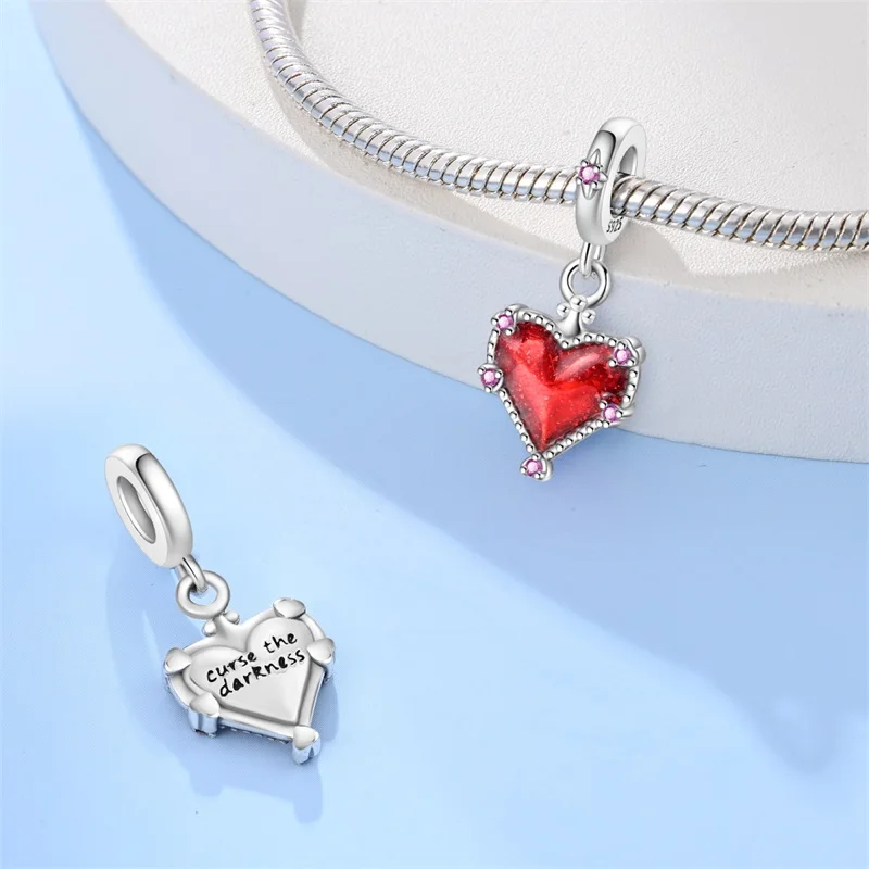 

925 Sterling Silver Sweet Cool Red Heart Charms Pendant For Women Fit Original Bracelet DIY Birthday Party Jewelry Gifts