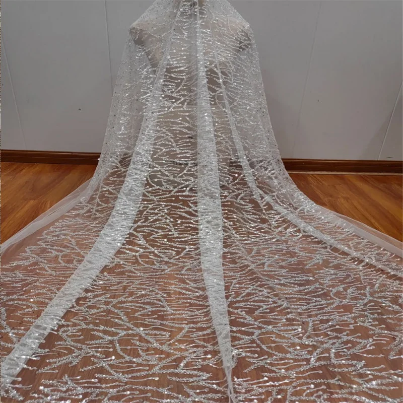 

Sequin and Beaded Embroidered Fabric for DIY Sewing Wedding Dress Veil Garment Accessories Clothing Fashion Material Cloth