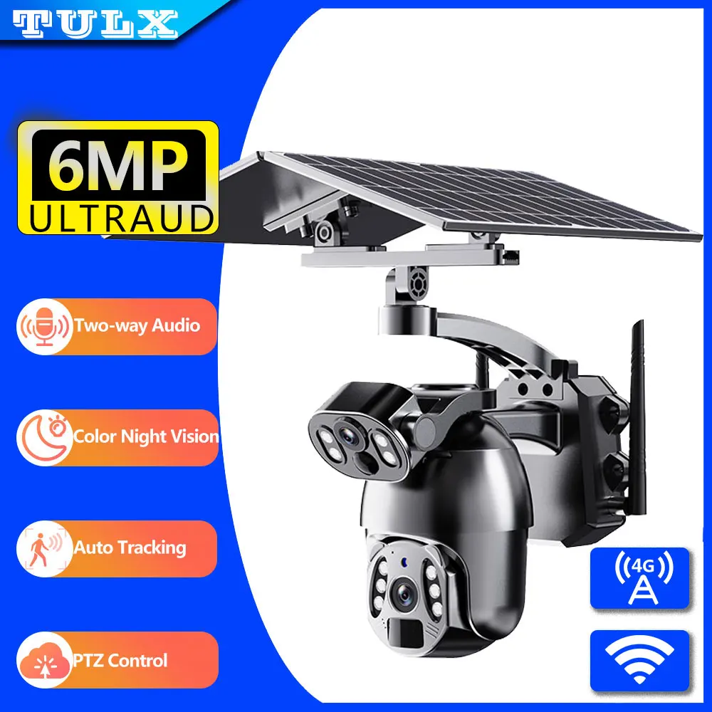 

LZJV 4G/WIFI PTZ Solar Camera Auto Tracking camara Security Protection 6MP Dual Lens 4K HD Monitor Smart Home CCTV Surveillance