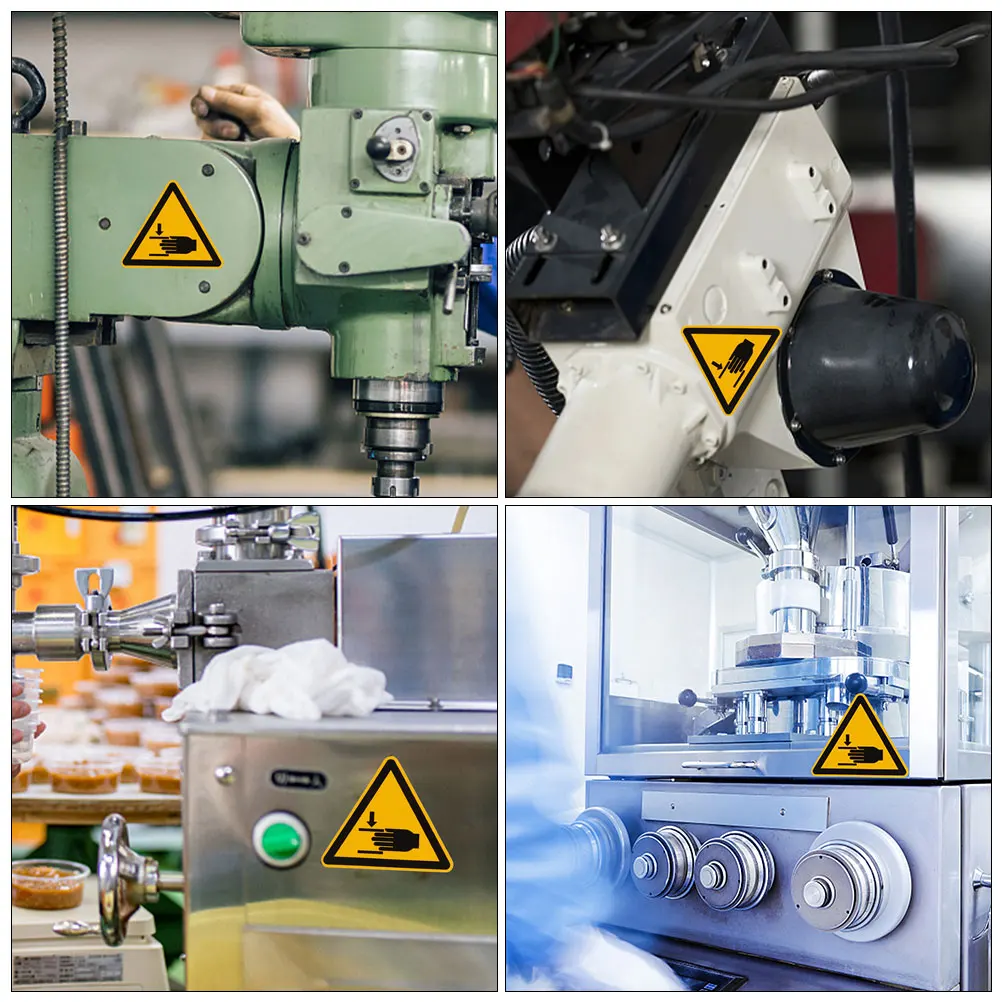 8pcs Safety Warning Stickers High Adhesion Clear Caution Labels Machinery Pinch Signs Self Adhesive Security Stickers For