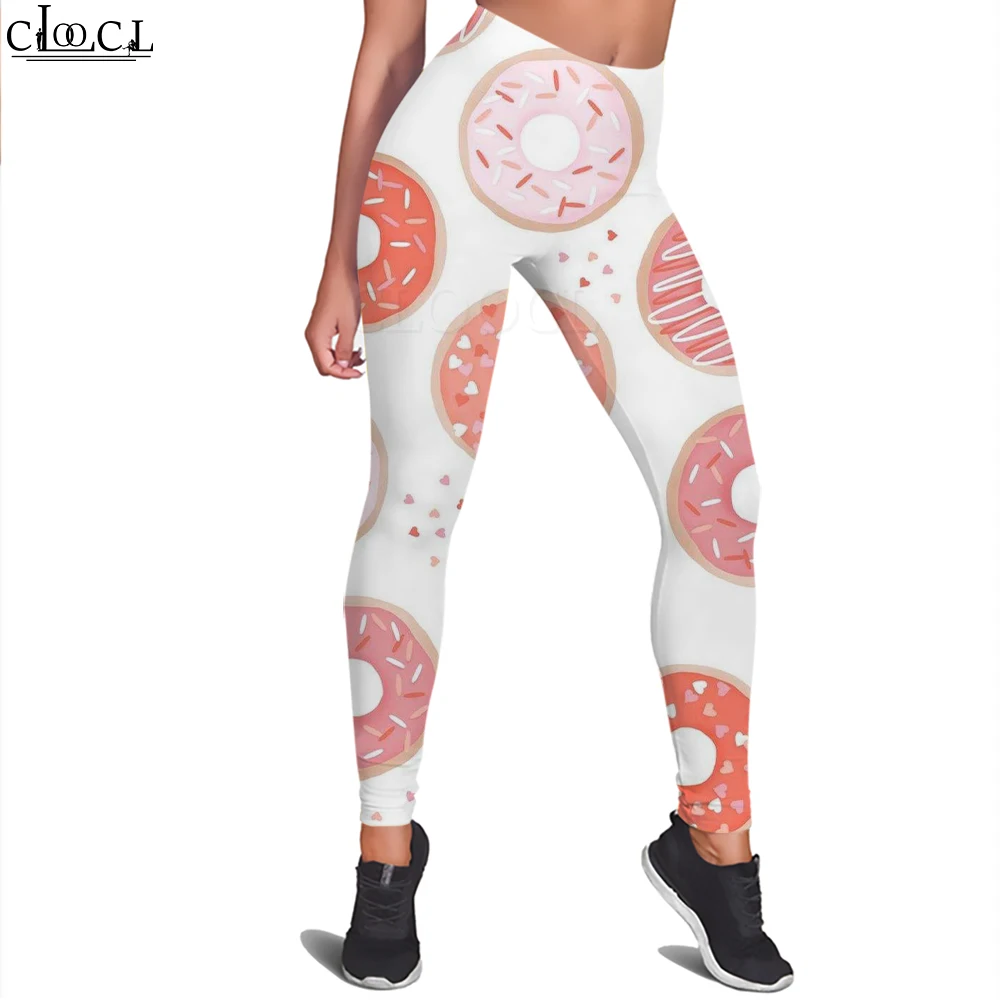 CLOOCL แฟชั่น Casual ข่าวออกกําลังกายกางเกงผู้หญิงไม่มีรอยต่อ Legging สีชมพูน่ารัก Donut พิมพ์ Legins กางเกงเสื้อผ้า