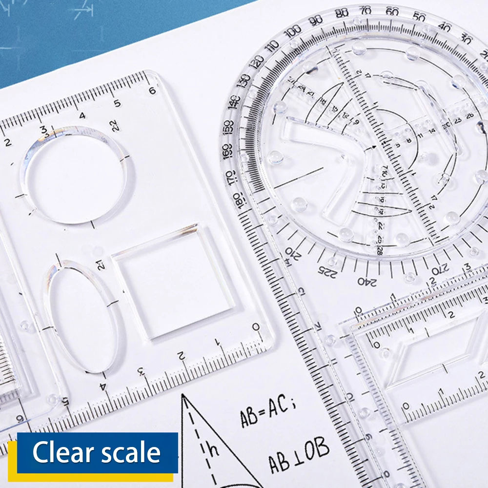 Regla geométrica multifuncional, herramienta de medición de dibujo geométrico de plantilla, reglas de borrador de plástico para suministros de