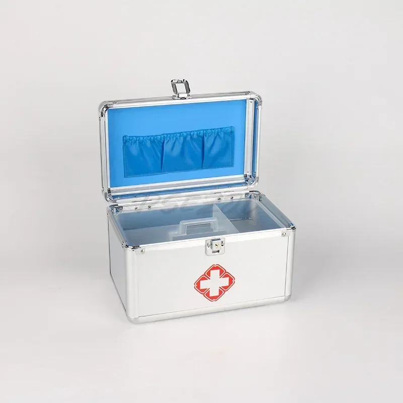 Caja de medicina de aleación de aluminio de 9 pulgadas, herramienta portátil para el hogar, almacenamiento médico de negocios, almacenamiento de medicina de emergencia multicapa grande