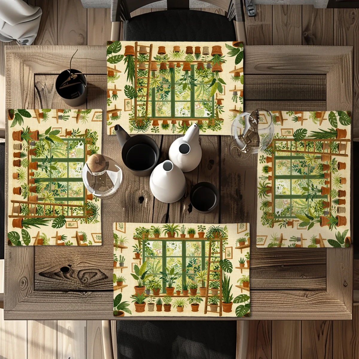 Cute Panda Bamboo Pattern Polyester Placemat, Decorative Dining Table Mat, Stylish Table Decoration for Home Daily Use