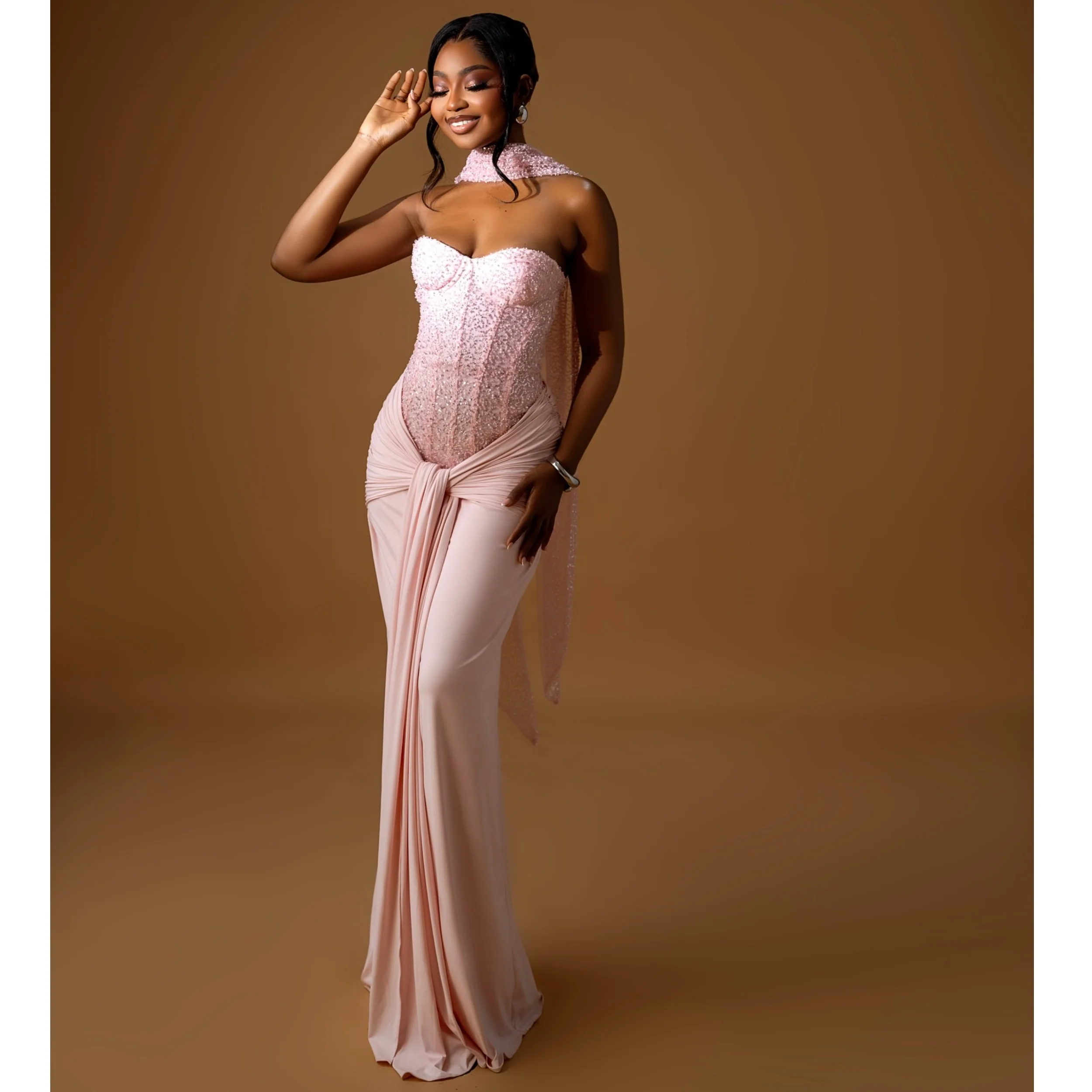 

Sexy Pink Mermaid Evening Gowns Sweetheart Beading Brithday Vestidos de Fiesta Glitter Pleats Evening Gowns Customized