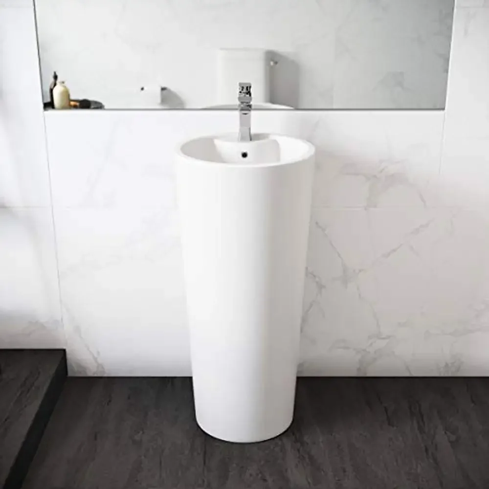 Monaco Pedestal Sink Glossy White Easy Install High Gloss Finish Smooth Easy Clean Overflow Drain Included Ceramic 15.75