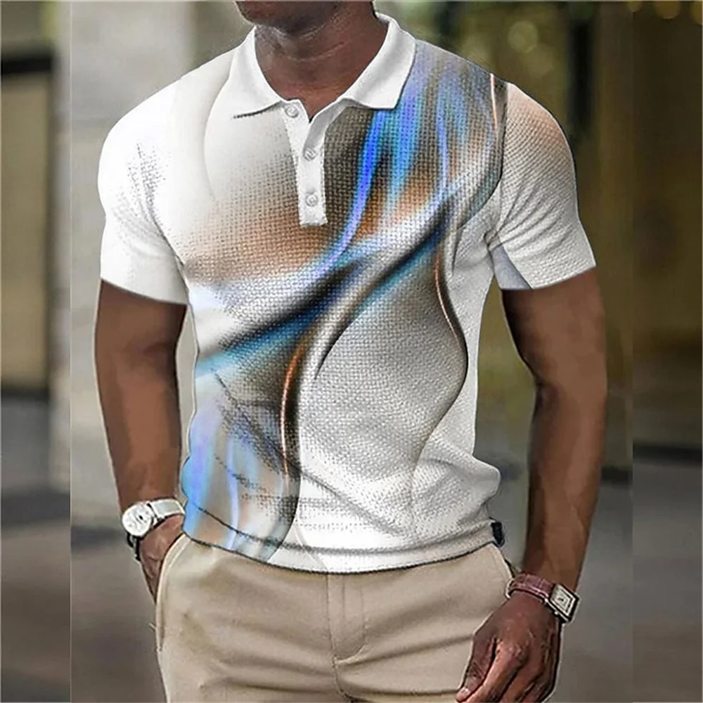 New Men'S Polo Shirt 3d Gradient Line Casual Daily Lapel Tops Tees Striped T Shirt For Man Clothing Summer Short Sleeve Tshirts