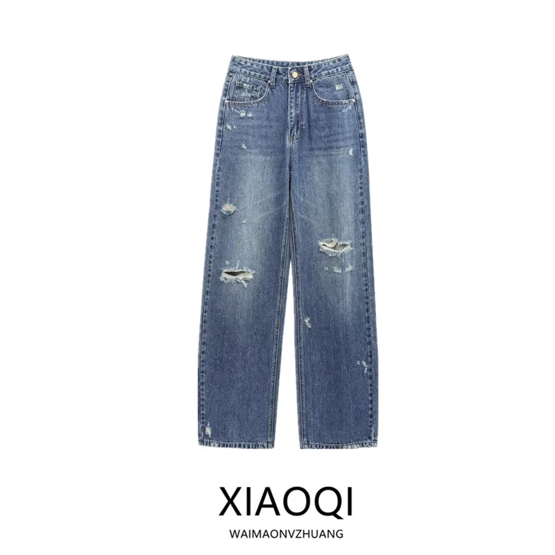 

Spring 2025 High Waist Cotton Denim Pants Women's Versatile Straight Leg Long Trousers New Arrival Arc ape Faionable Jeans