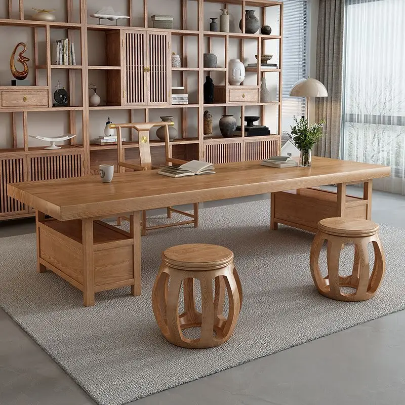 Living room long desk strip log large board workbench household desk solid wood painting table