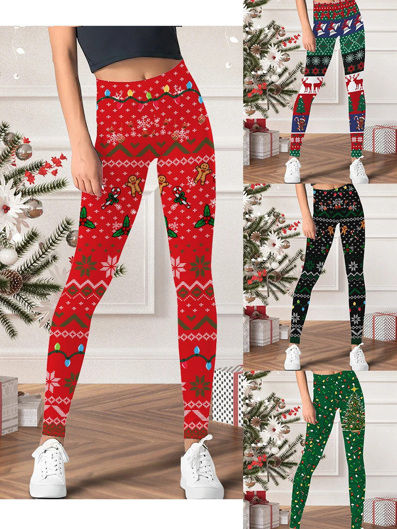 Dames thuis dagelijkse kerstsfeer legging feestelijk dagelijks leuk vakantiepatroon bedrukte legging