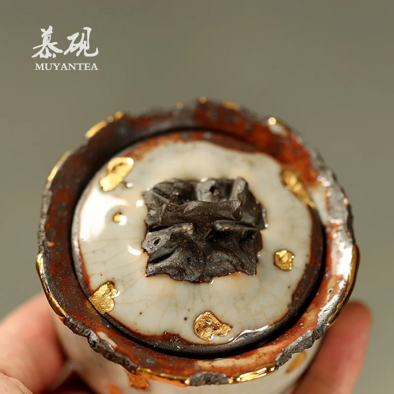 Mu Yan Wood-Fired Sancai Shino Ware, Purely Handmade Ceramic Gaiwan, Gaoyue Creative Persimmon-Shaped Bowl And Tea Cup