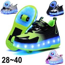 Zapatos de patín de dos ruedas con luz Led para niños y niñas, zapatillas deportivas brillantes, luminosas, monopatín, carga USB