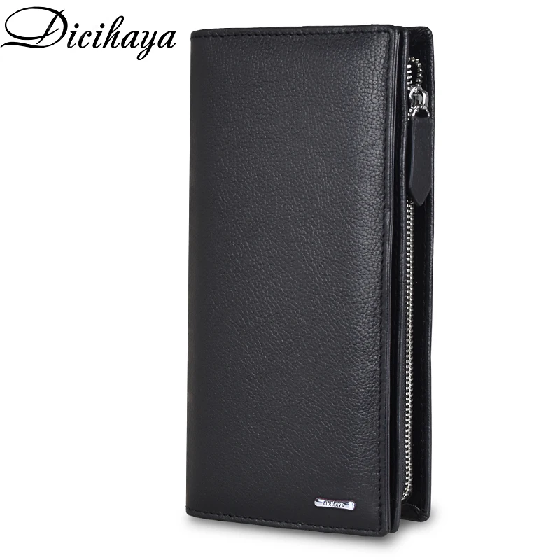 Genuine Leather Long Wallet for Woman Zipper Pocket Purse Clutch Money Phone Bag Card Holder for Women Wallets Black Purse