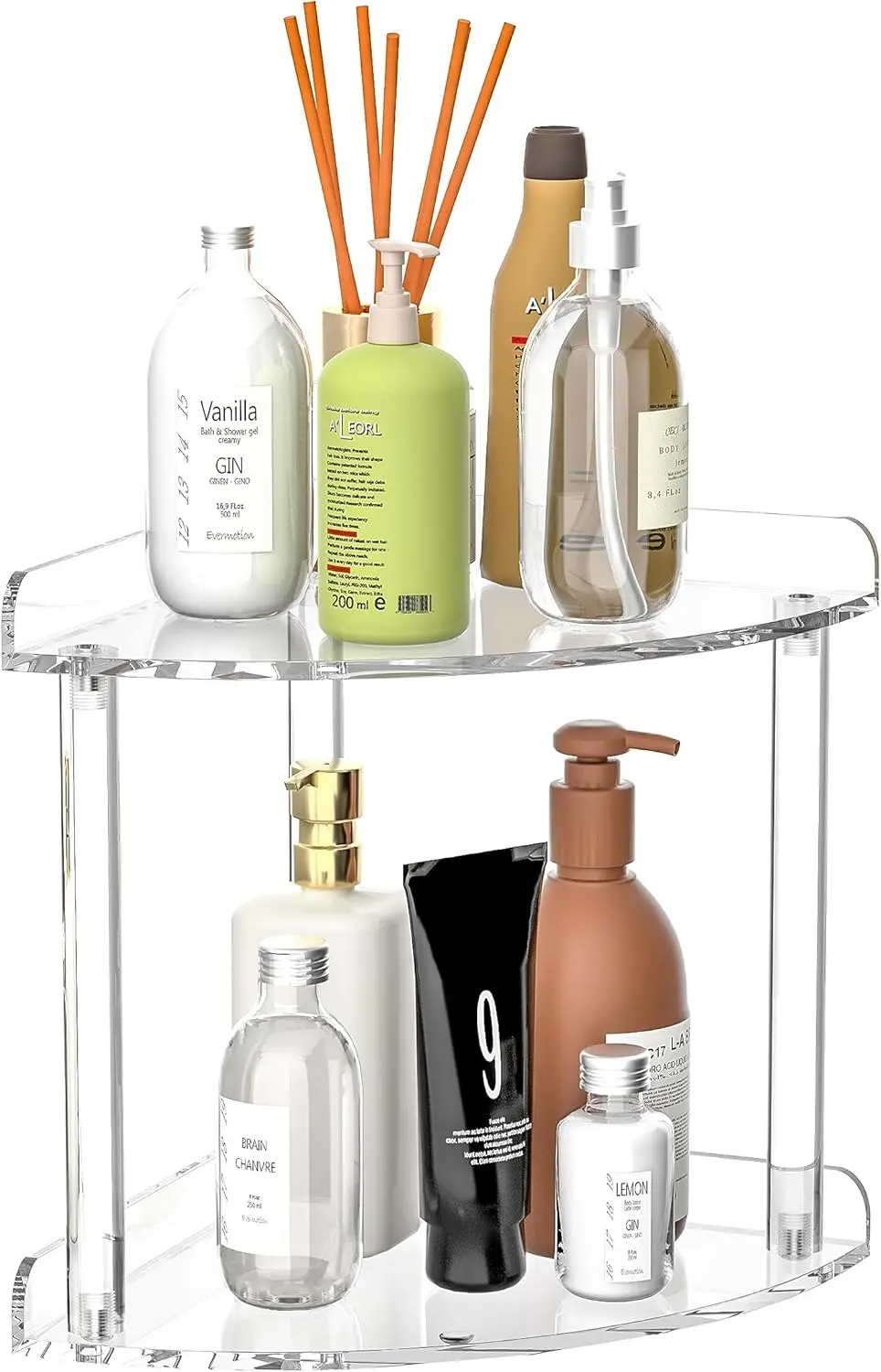2-Tier Acrylic Corner Shelf, 7x7x8 Inch Clear Bathroom Organizer for Skincare, Cosmetics, Perfume Storage