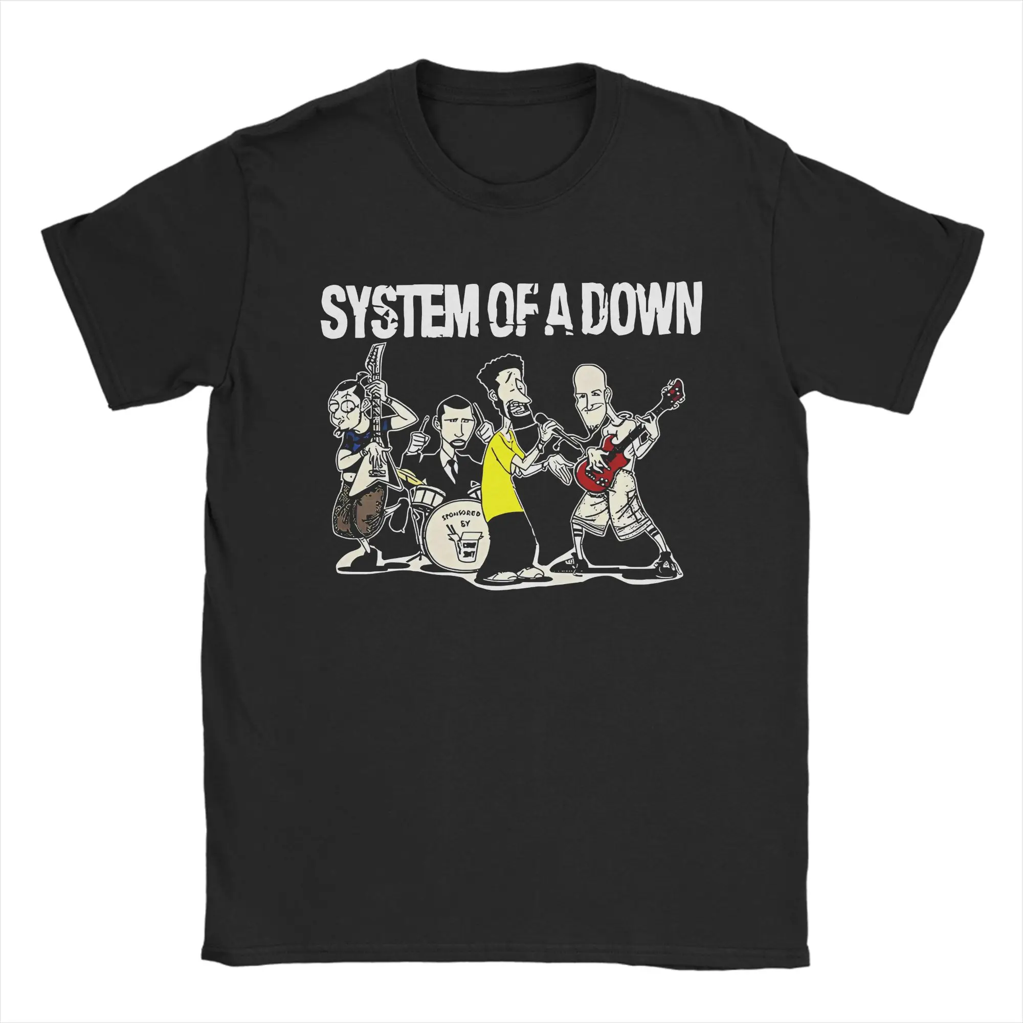 Retro System Of A Down Art T Shirt Men Round Neck Short Sleeve Tops Shirts Punk Rock Band 100%Cotton Summer Clothes