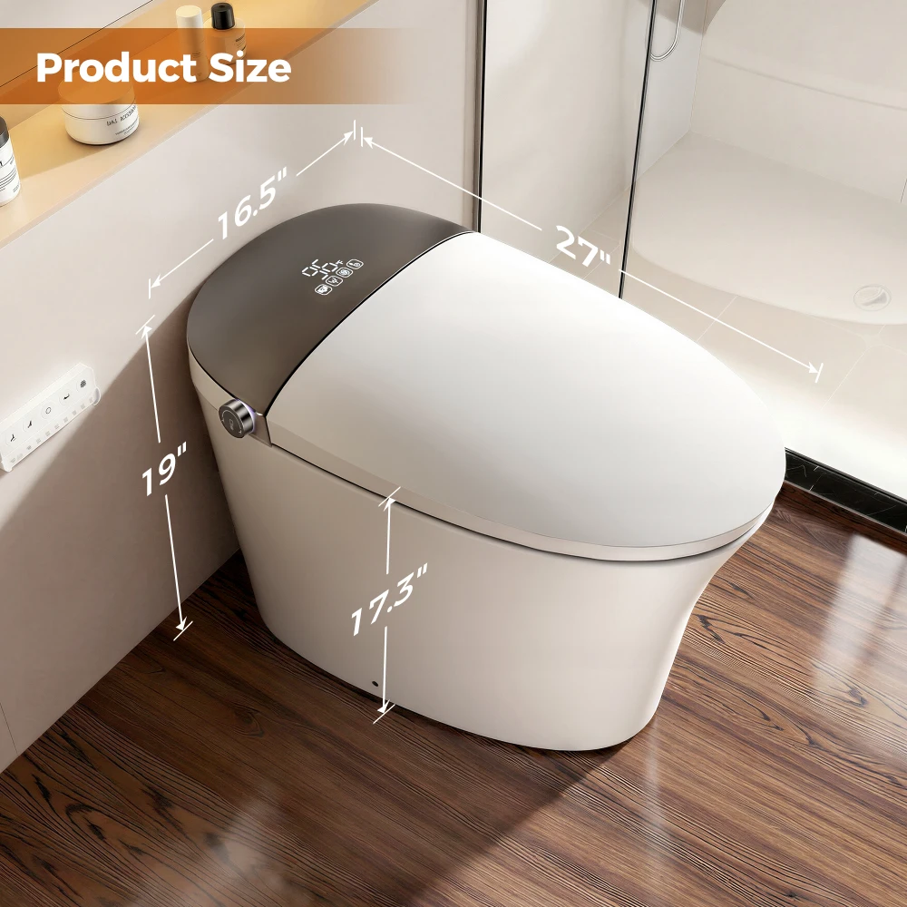 Smart Toilet with Foam Shield, Zero Water Pressure Flush, Radar Sensor, Foot Operated Seat, Heated Seat, Warm Water Sprayer & Dryer, Auto Flush & Close, Remote Control