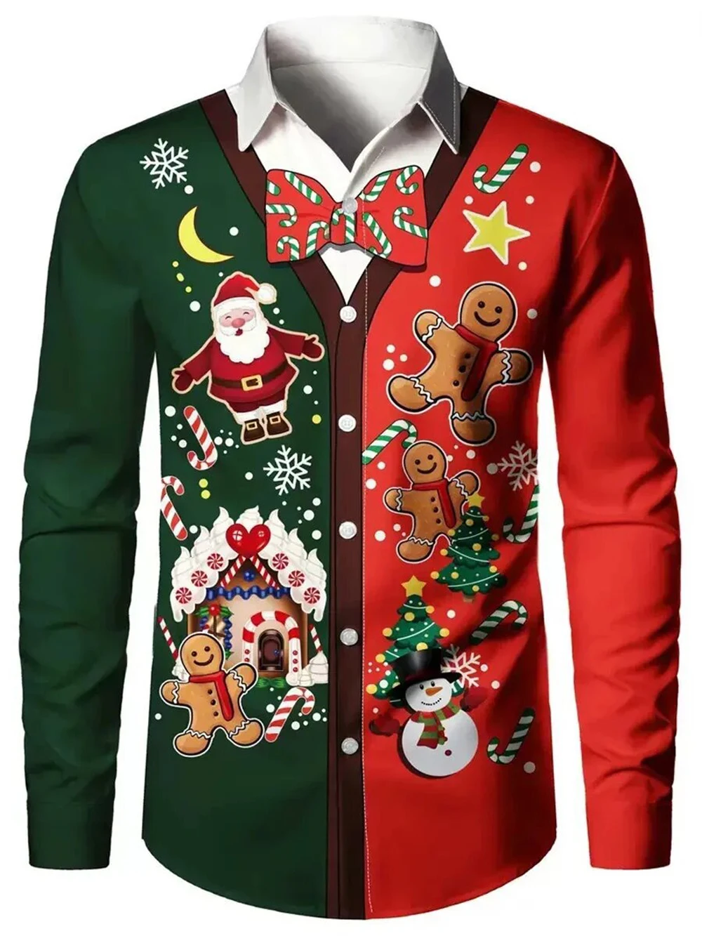 

Men's Personalized Clown Performance Printed Shirt Hawaiian Vacation Long-sleeved Lapel Shirt Soft Top Simple Christmas Clothing