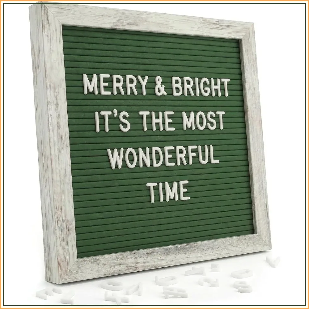 Rustic 10x10 Felt Message Board with 336 Letters, Numbers & Symbols – Changeable Display for Home, Office, Classroom Decor – Green