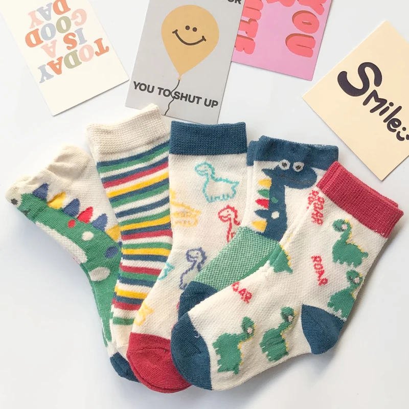 Chaussettes en coton avec dessin animé de dinosaure pour petits garçons, chaussettes en maille pour enfants, printemps et été, 1-12 ans