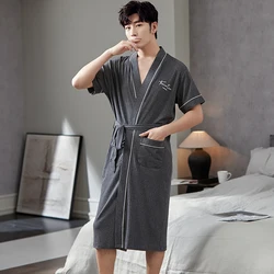 Moda accappatoio nuovo stile sottile cotone lavorato a maglia abiti da uomo scollo a V Mens Sexy Sleepwear estate maschile Kimono manica corta pigiama L-4XL