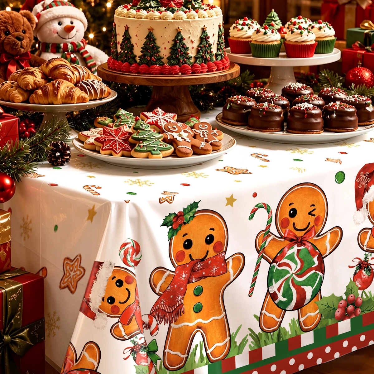 Gingerbread Man Tablecloth Merry Christmas Decor for Home 2026 Xmas Dining Table Cover Navidad Natal New Year Party Supplies view 4