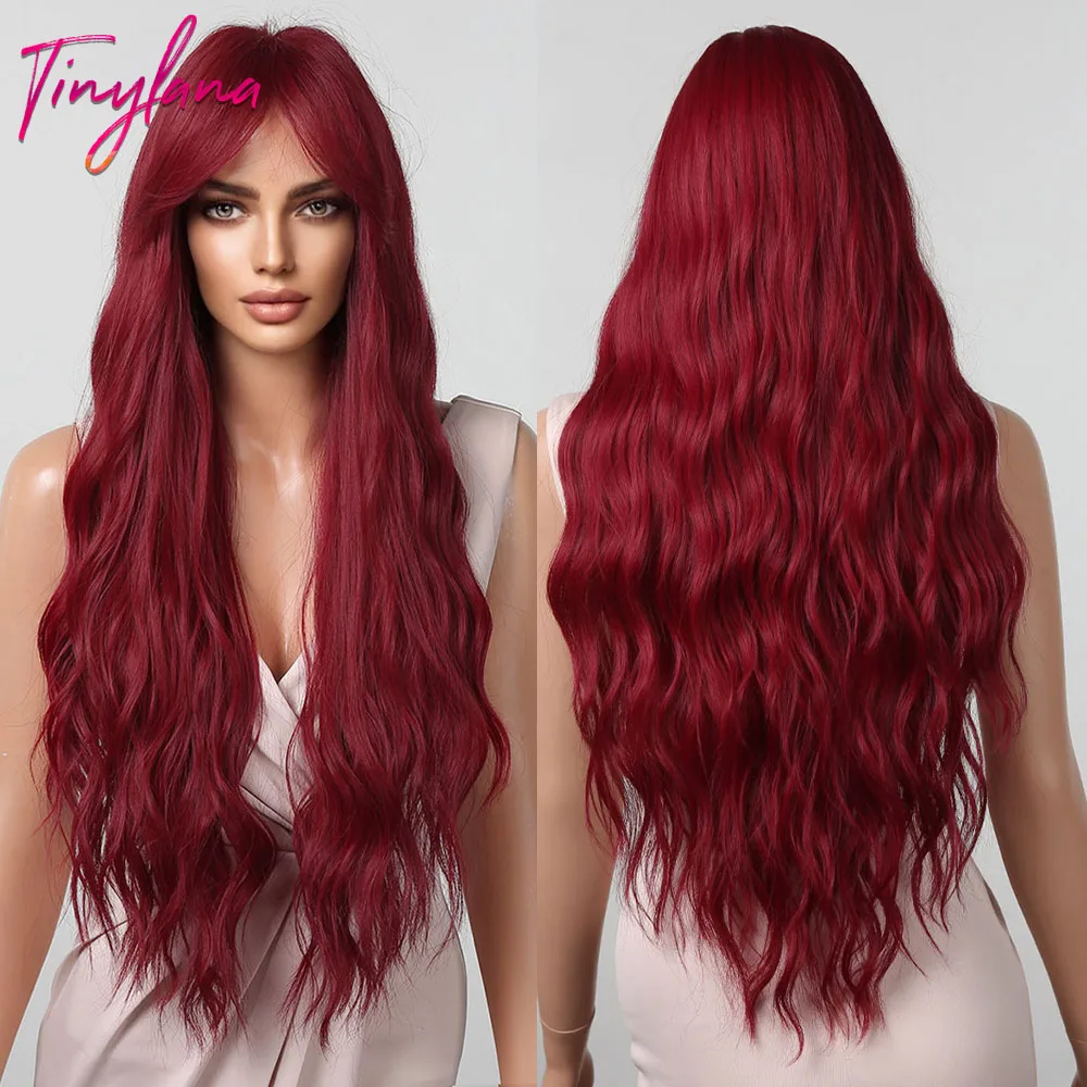 Long Wavy Orange Brown Synthetic Wig with Bangs, Cosplay