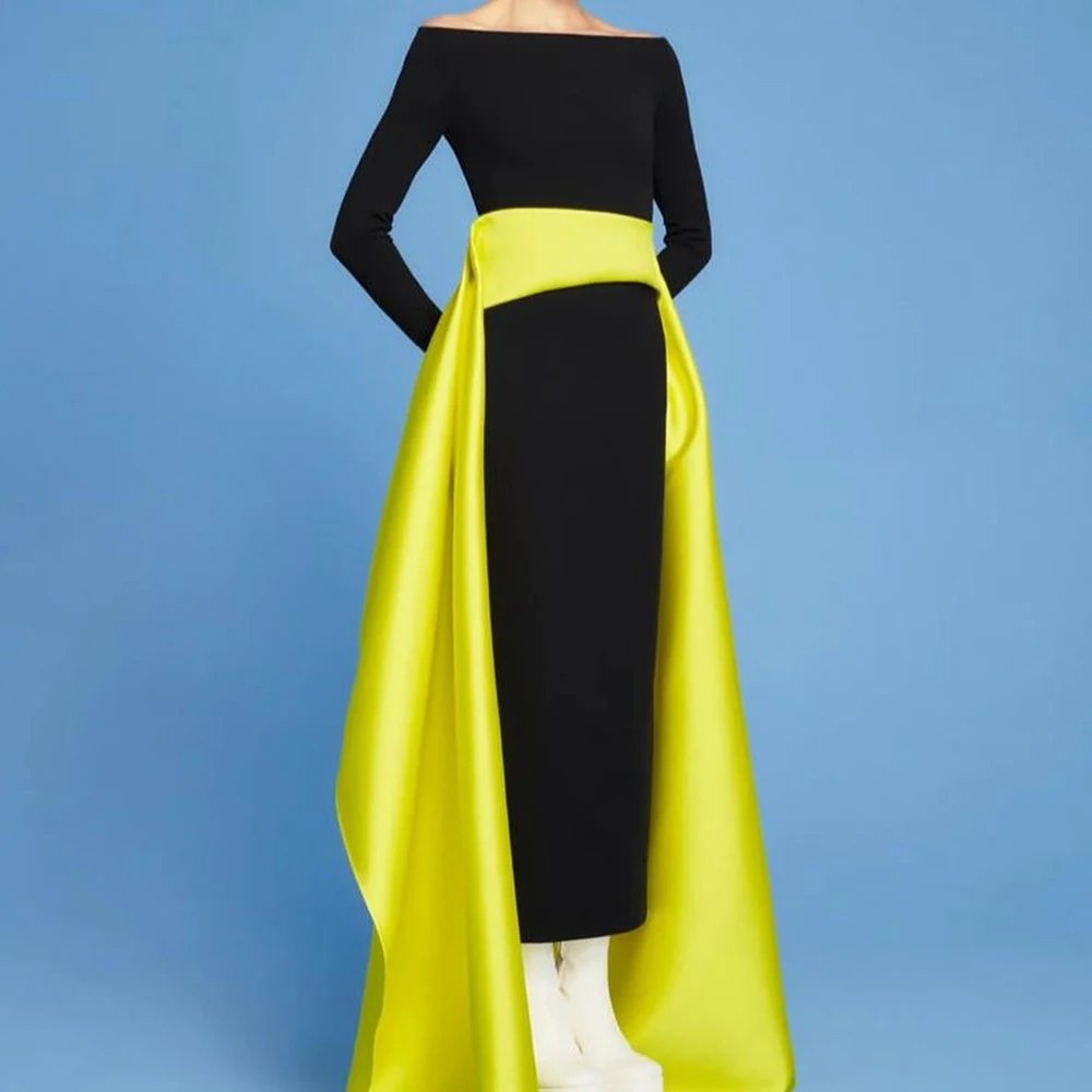 Fashion Straight Ankle Length Boat Neck Jersey Long Sleeves Pleats Evening Dress Modern Photo Color فساتين سهره نسائيه فخمة