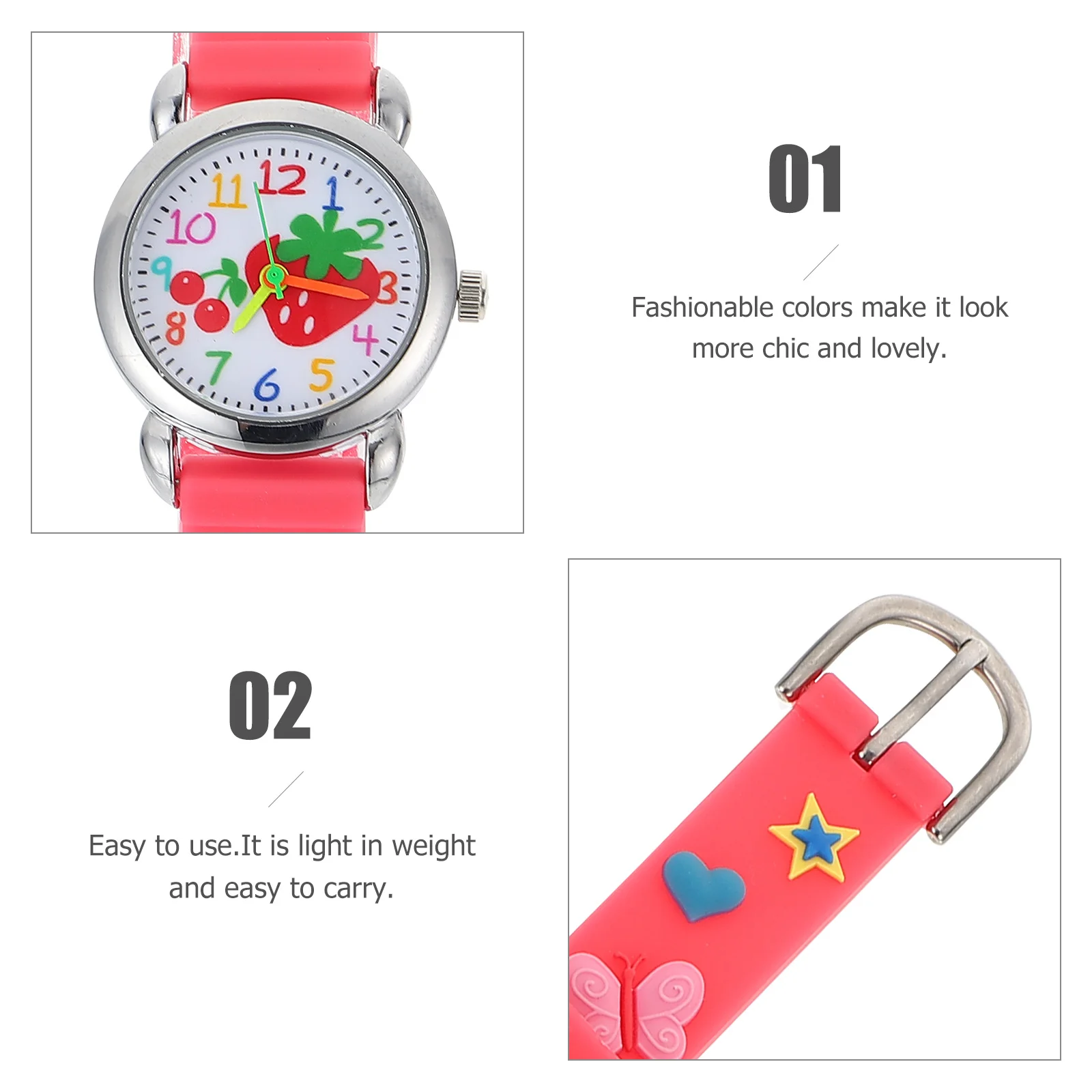 1 قطعة ساعة إلكترونية لساعة يد سيليكون كرتونية ثلاثية الأبعاد نمط فاكهة لامعة مقاومة للماء ساعة متينة