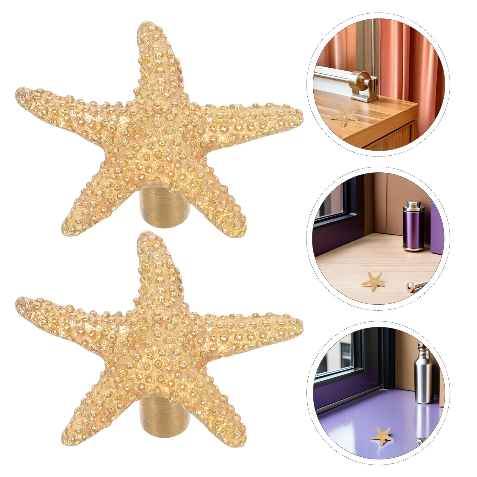 2Pcs Star Shape Cabinet Door Handles Polished Brass Ocean Decor Drawer Pulls for Room Dresser Wardrobe Small Cabinet