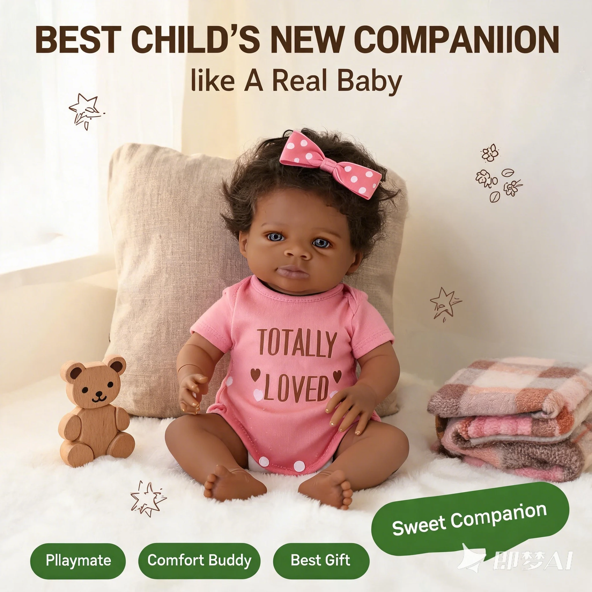 19-Inch Lifelike Reborn Doll Soft Plush Realistic Baby Doll Displayable Toy Suitable for Ages 3+ Birthday Christmas Gift