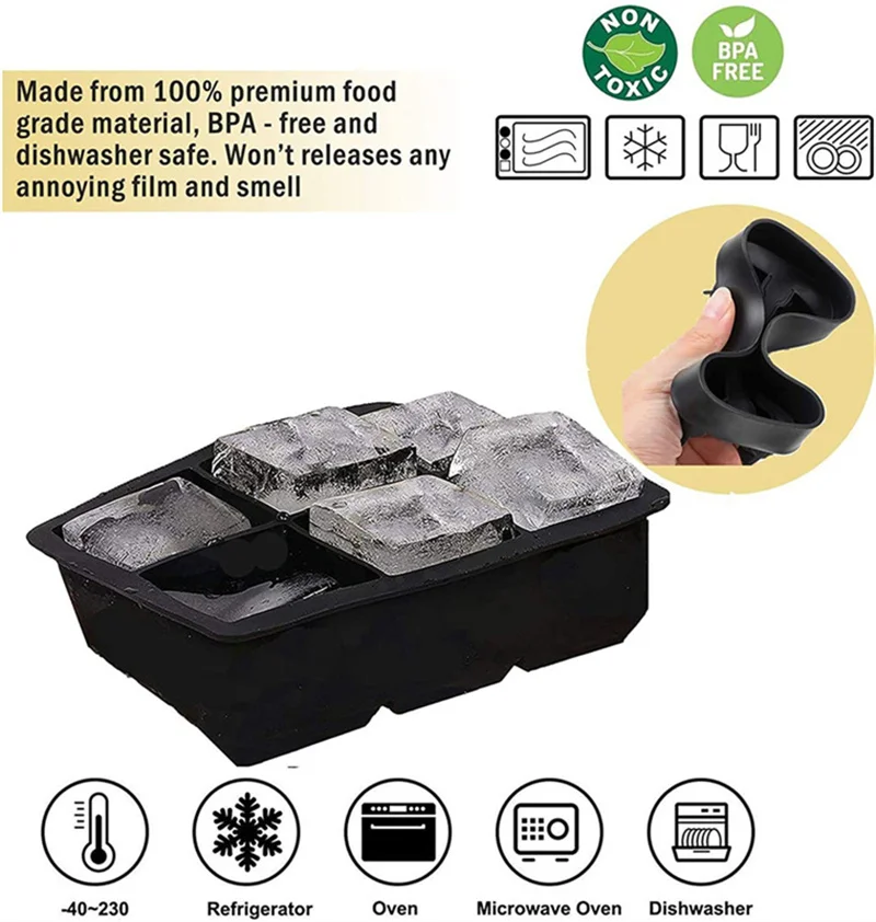 Grid Big Ice Food Mold Giant Jumbo Large Food Grade Silicone Ice Cube Square Tray Mold DIY Ice Maker Ice Cube Tray