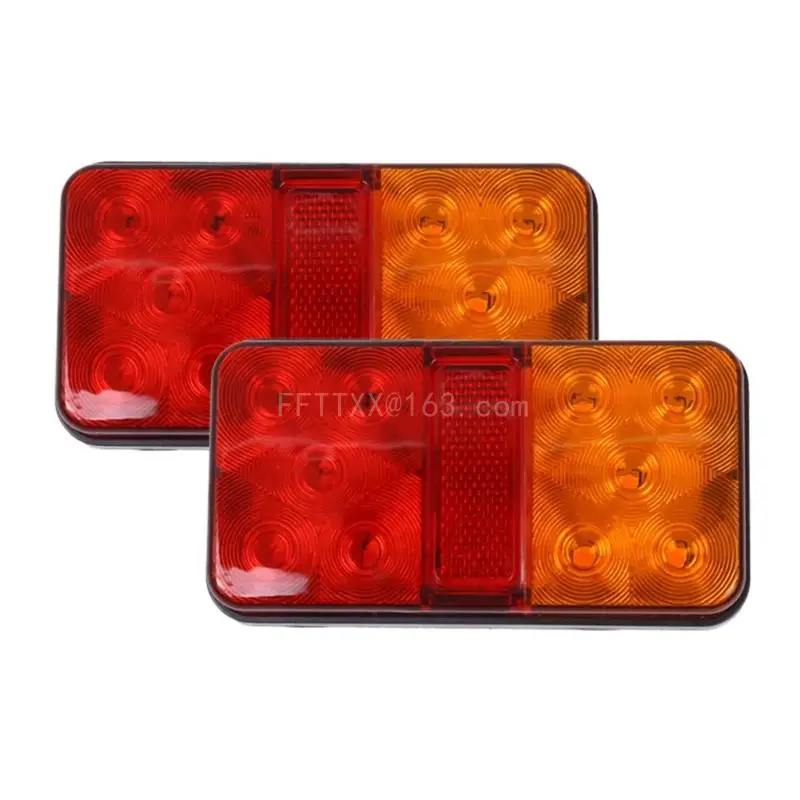 1 Pair 12V 10 LED Turn Signal Brake Running Tail Stop Light LED Trailer Tail Light Shockproof Amber Red Taillight Lamps