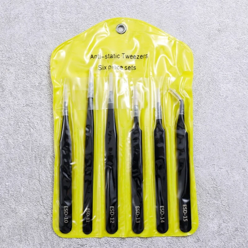مجموعة ملاقط دقيقة ESD مضادة للكهرباء الساكنة - أداة من الفولاذ المقاوم للصدأ مكونة من 6 قطع للإصلاح الإلكتروني ونمذجة العملية، الانحناء 2025