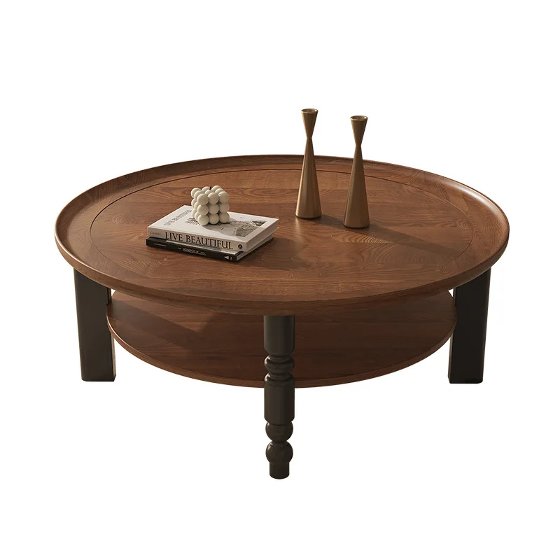 

French retro solid wood round coffee table living room home tea multi-functional American small tea side