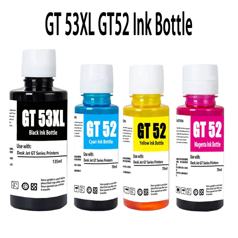 Tinta de Recarga para HP GT-52 GT-53xl para Impressoras HP GT5820 GT411 GT5810 GT410 518 519 510 531 450 455 500 515 516 519 530 559 570 610