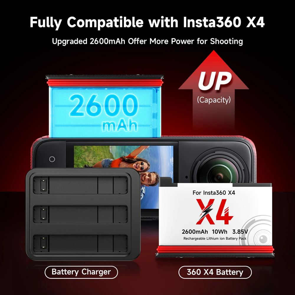 2600mAh For Insta360 X4 Camera Battery+3 Card Slot  Charger For Insta 360 X 4 360x4 Insta360 ONEX4 Action Camera Accessories