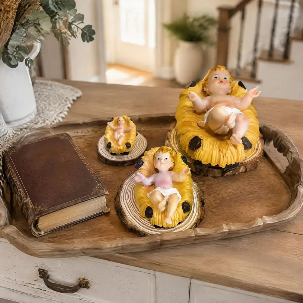 Festival Tabletop Displays Hand-painted Baby Jesus Manger Statue Small Nativity Figurines for Easter Christmas Holy Infant Jesus