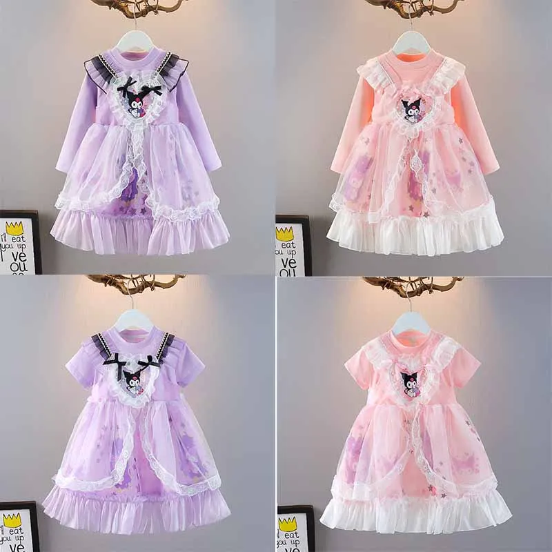 

Kawaii Sanrios Anime Kuromi Children Dress Cartoon Summer Kids Lolita Sweet Versatile Skirt Comfortable Breathable Girl Gift