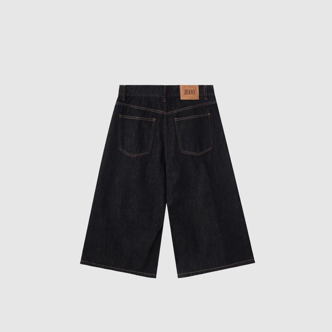 Zomer nieuwe Amerikaanse High Street koe gewassen denim cropped broek heren all-match casual woord wijde pijpen