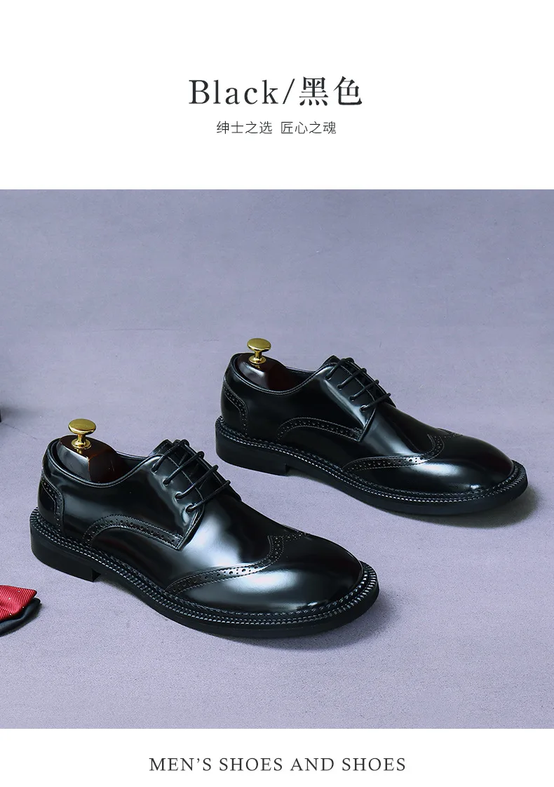 Zapatos Brogue Retro para Hombre, de Cuero Genuino de Lujo, Punta Redonda, Hechos a Mano, Planos, Color Marrón y Negro, para Bodas y Eventos Sociales
