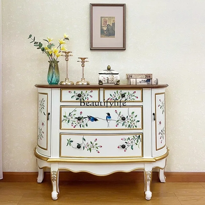 

LJY*American painted entrance cabinet retro semicircular solid wood home entry living room